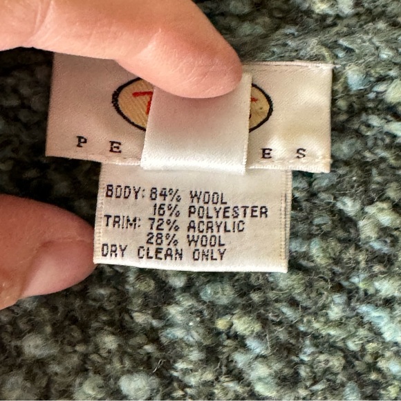 TALBOTS wool blend short cardigan snap-front, olive + aqua green boucle - Picture 9 of 9